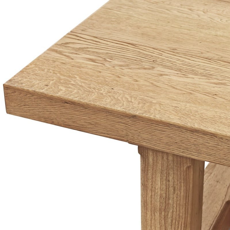 Thick solid oak tabletop corner with natural wood texture