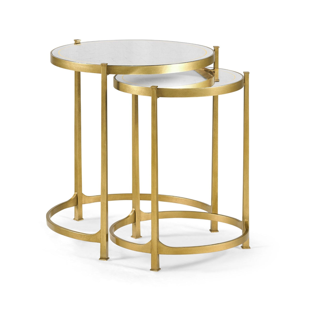 Églomisé & gilded iron round nest of two tables