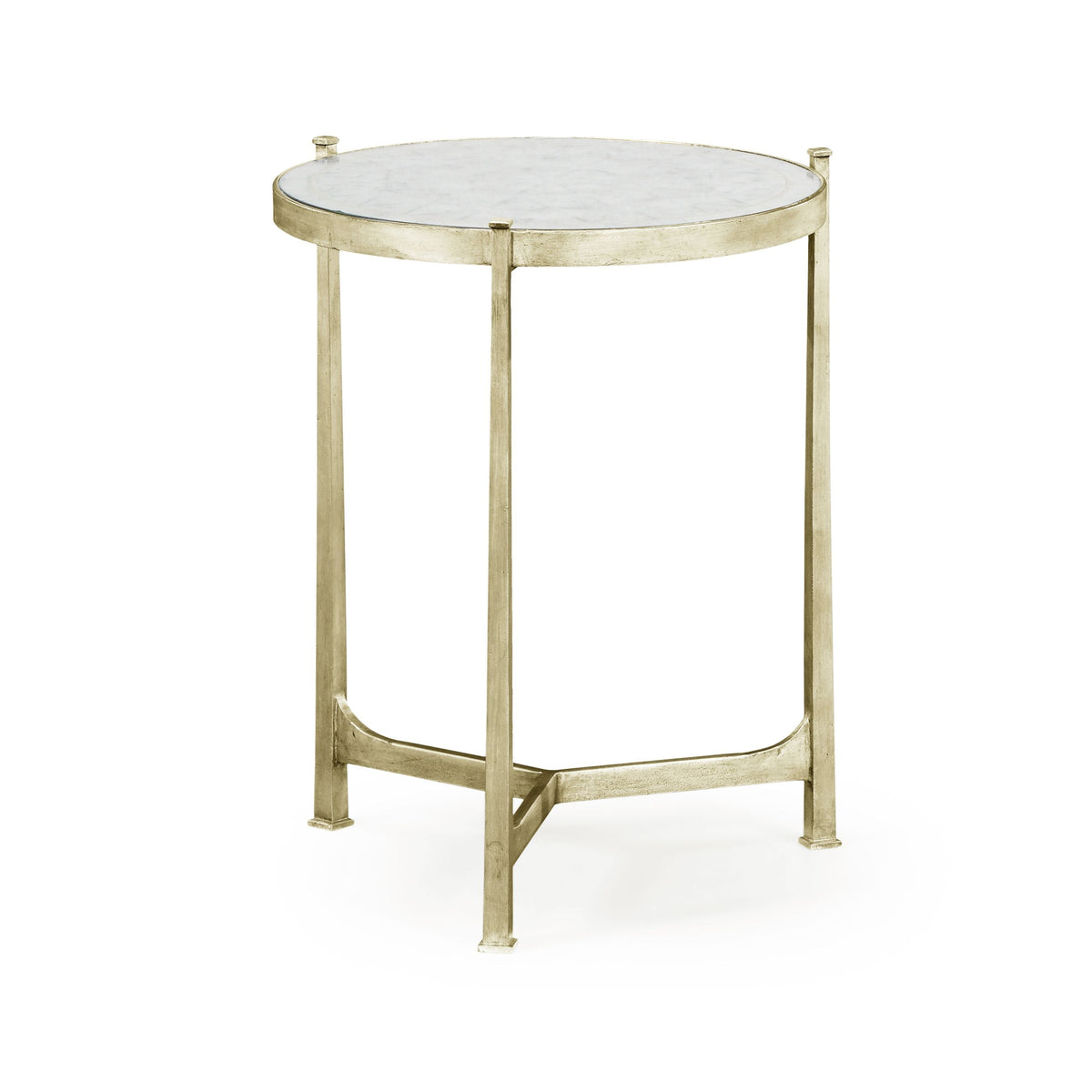 Round End Table Contemporary in Eglomise - Silver