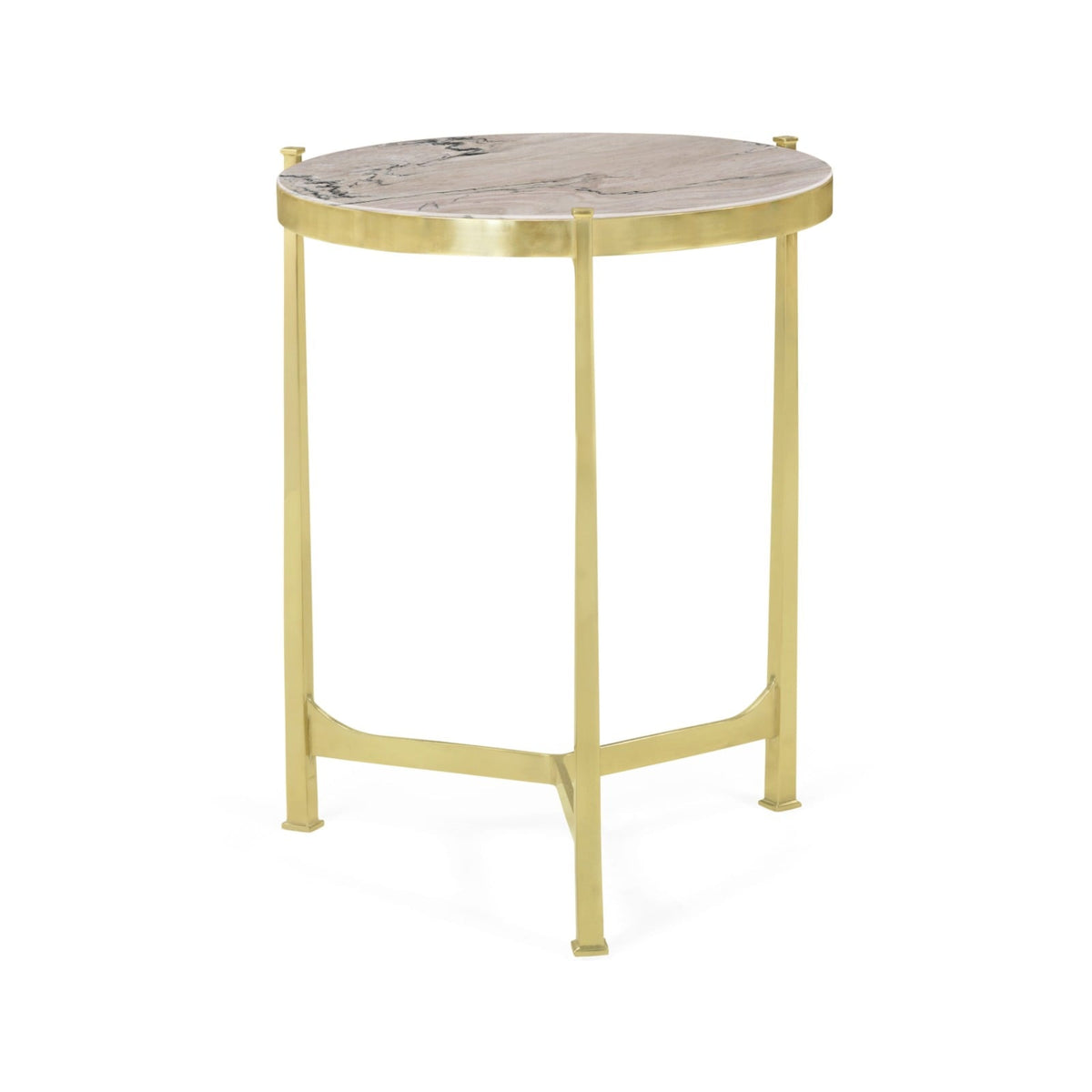 Outlet Medium Solid Brass & Blanco Equador Marble Top Round Lamp Table