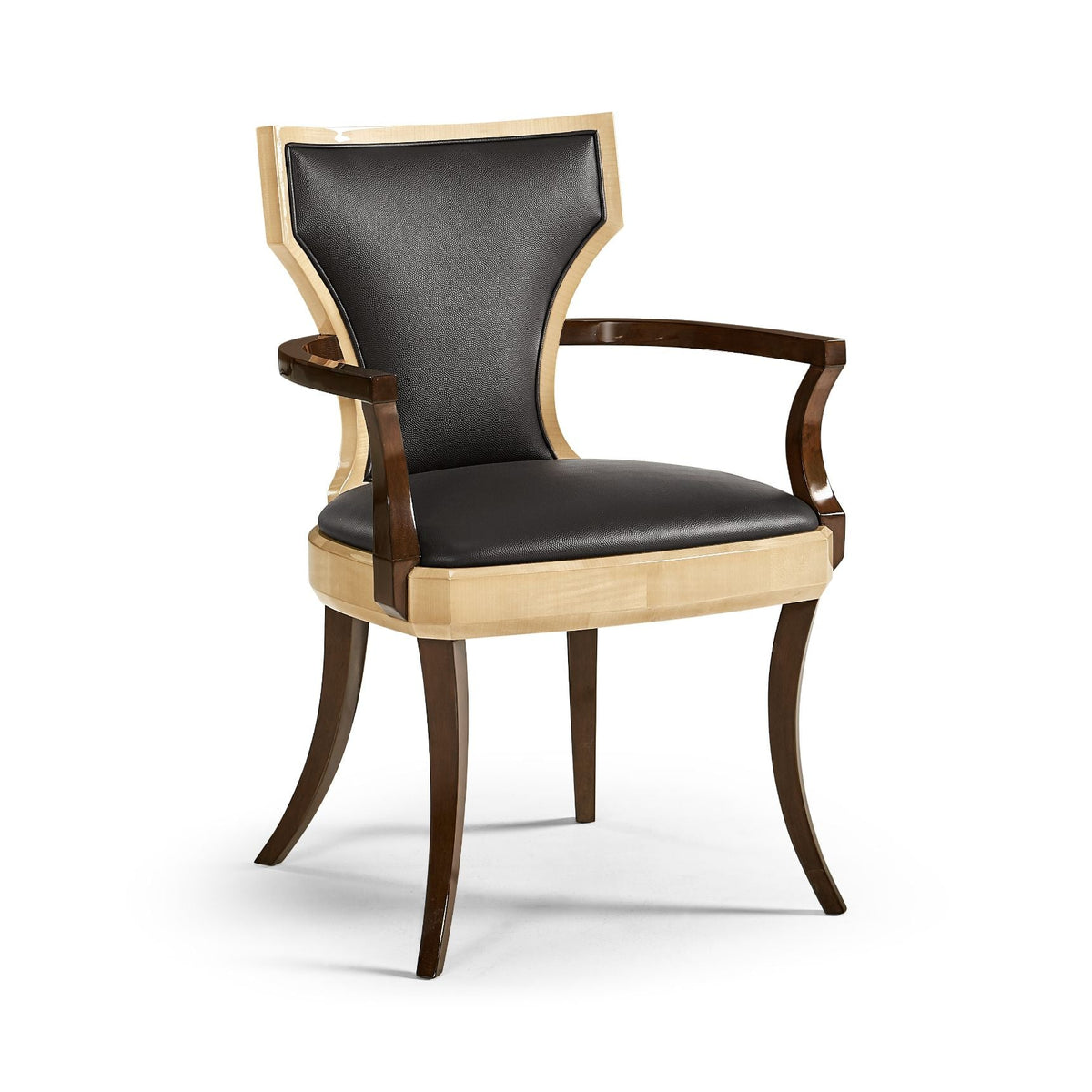 Dining Chair with Arms Klismos in Champagne - Chocolate Leather