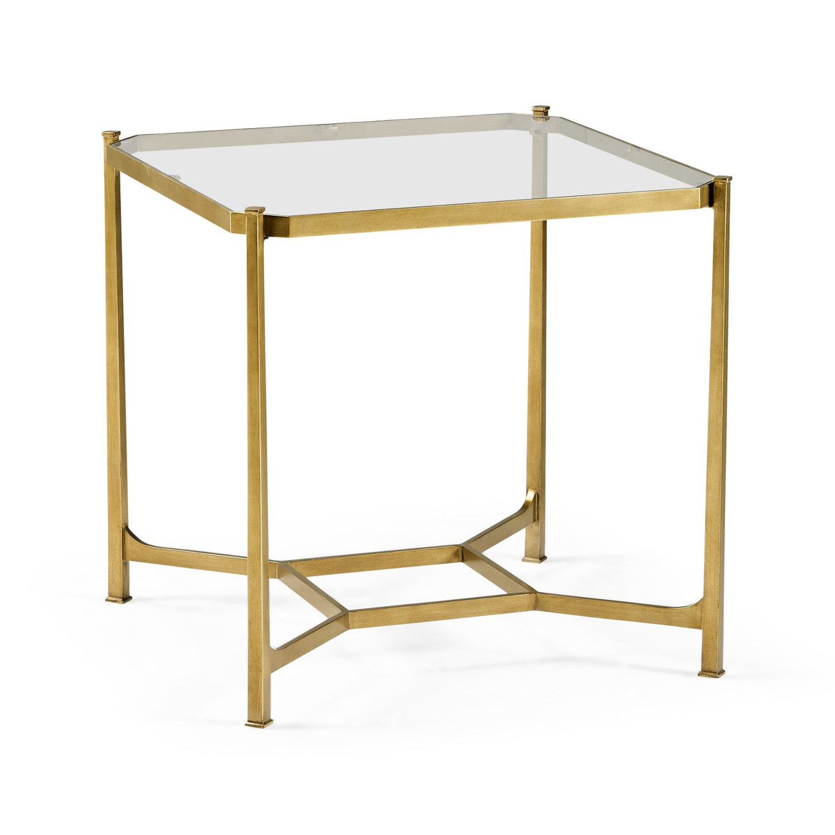 Patinated gilded finish square side table