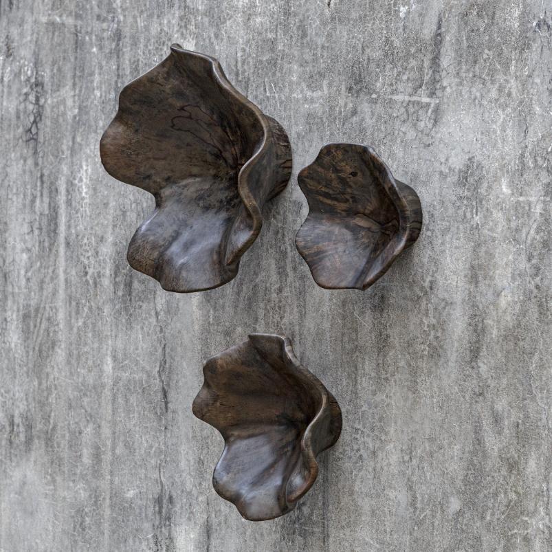 Two Wood Wall Décor In Mocha, Set of 3