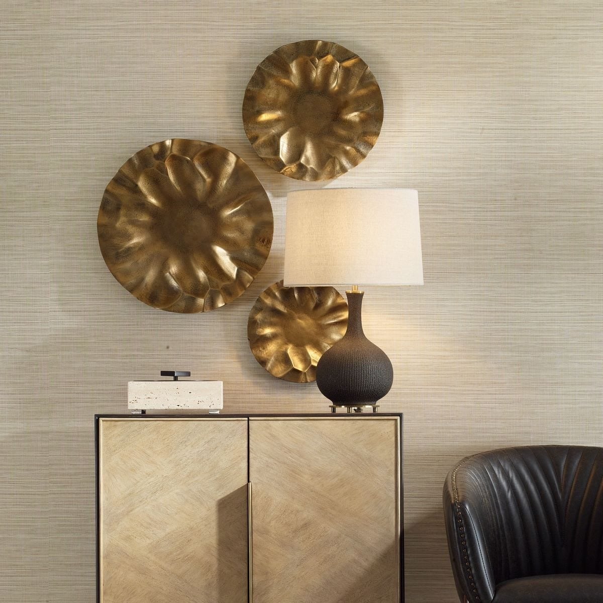 Peonia Outdoor Gold Wall Art Set of 3