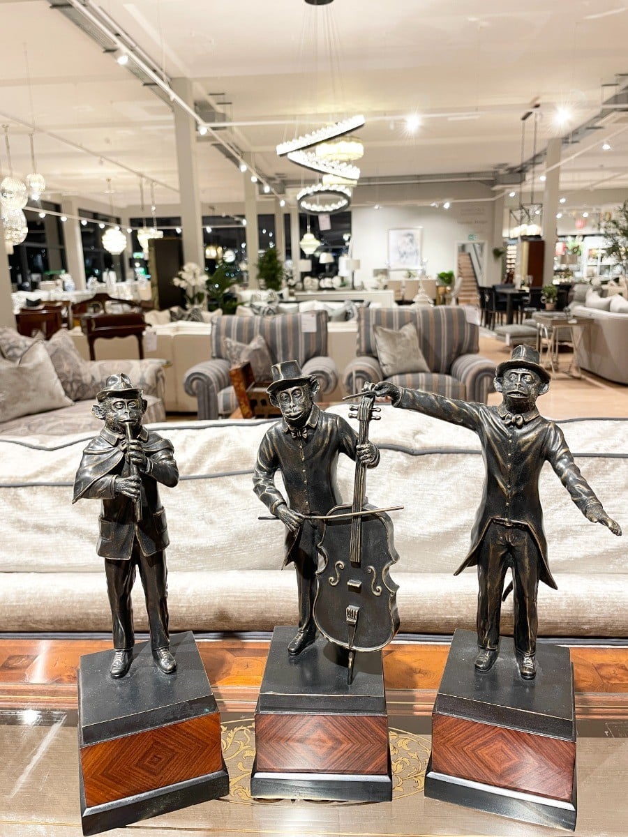 Monkey Orchestra Trio Figurine Set in Antique Dark Bronze