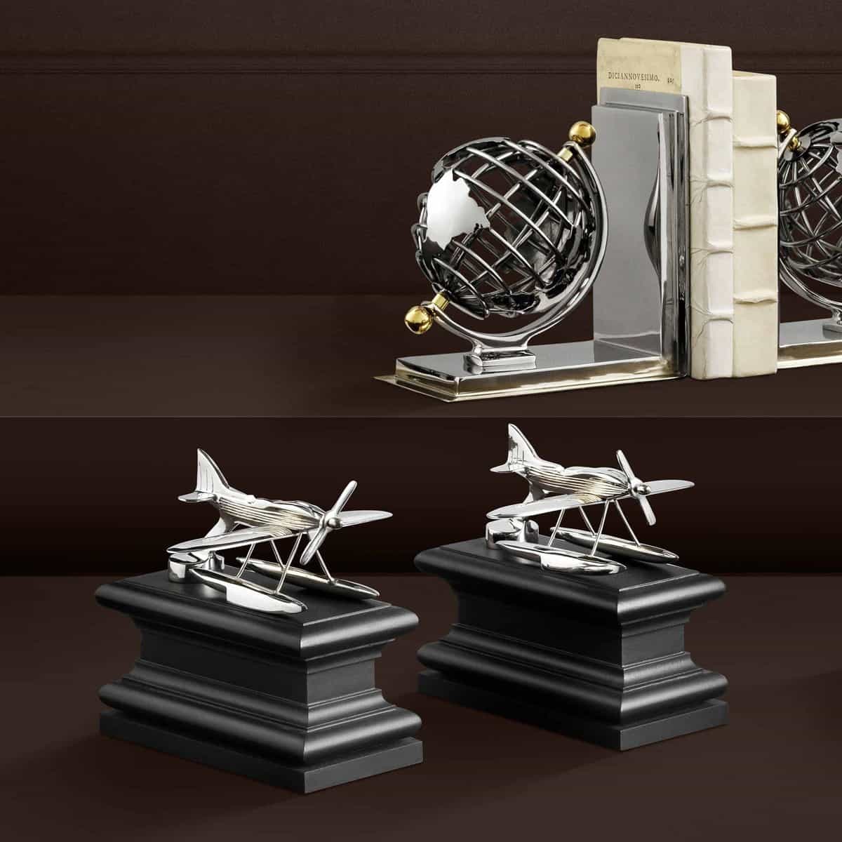 Hydroplane Bookend in Nickel - Set of 2