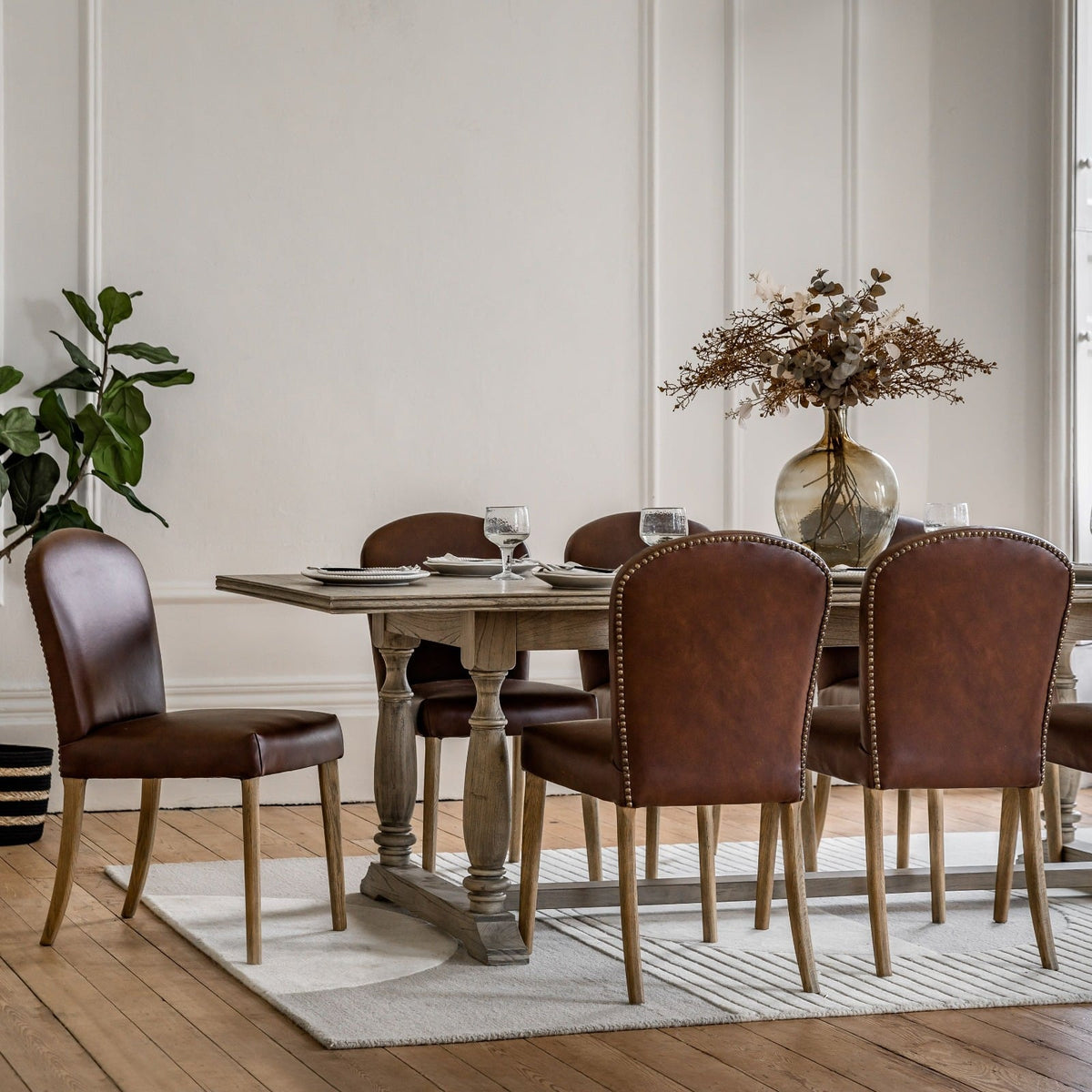 Hinton Dining Chair in Brown Faux Leather - Set of 2