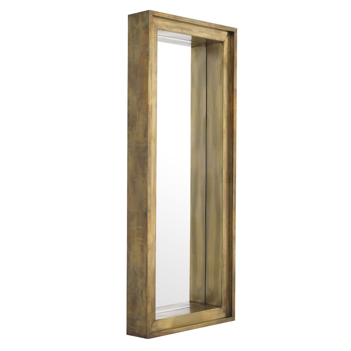 Magenta Rectangular Mirror in Vintage Brass