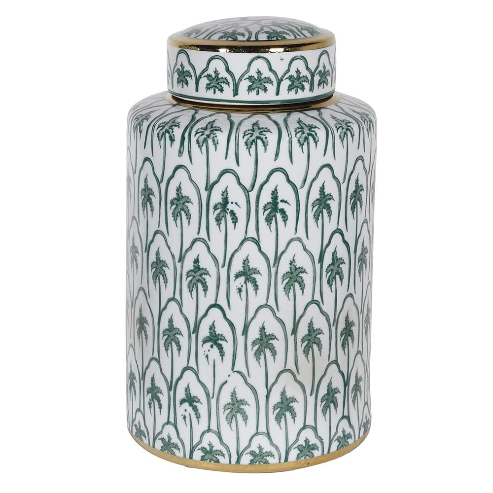 Small Green Palm Trees Lidded Jar
