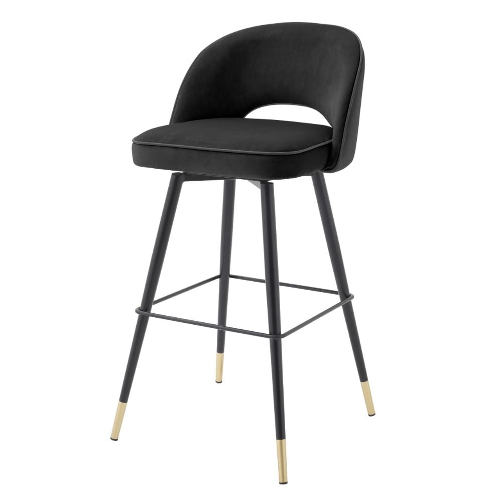 Cliff Bar Stool Swivel in Black Velvet Set of 2