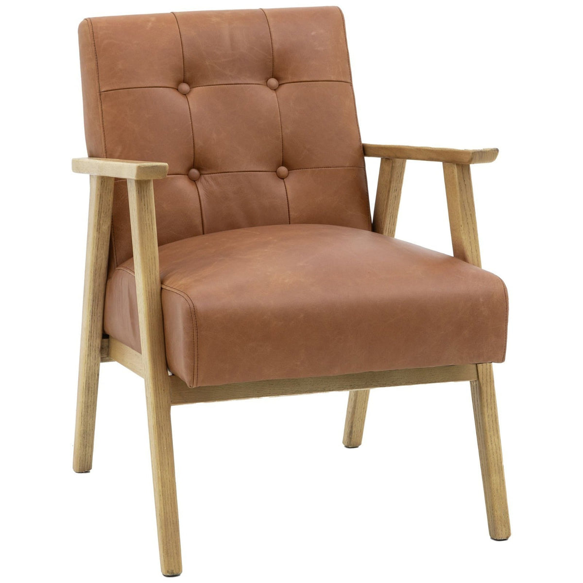 Stratford Mid-Century Armchair in Antique Brown Leather