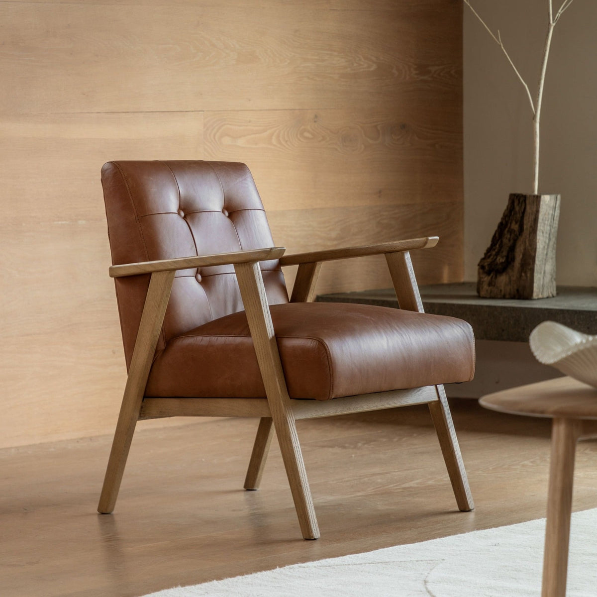 Stratford Mid-Century Armchair in Antique Brown Leather