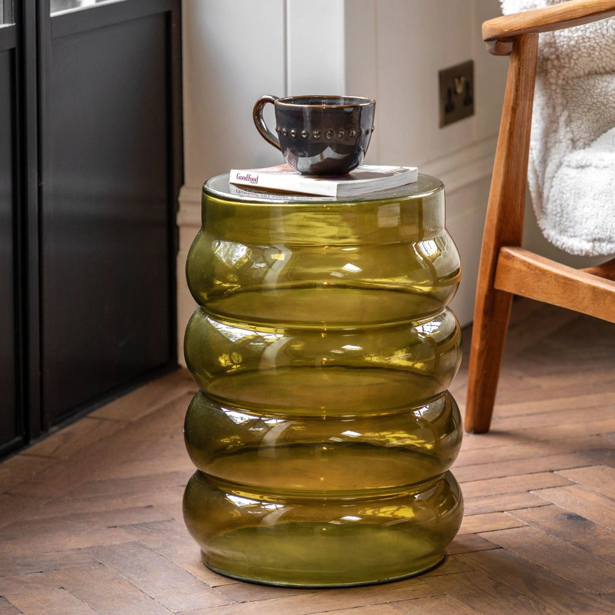 Serano Glass Side Table in Forest Green