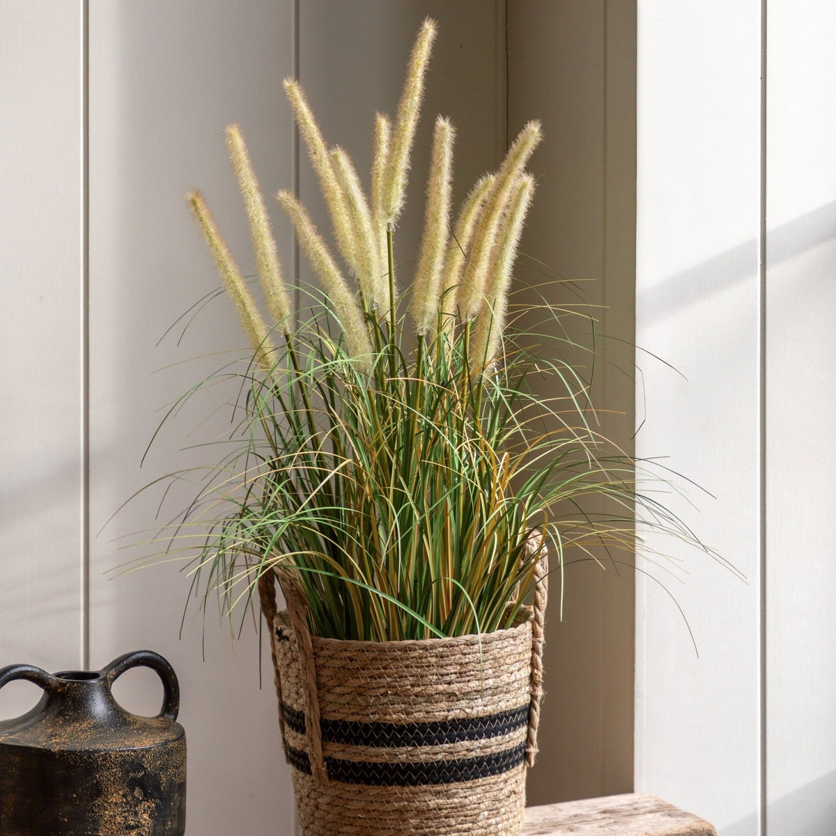 Potted Grass with Cattail Seed Heads Small