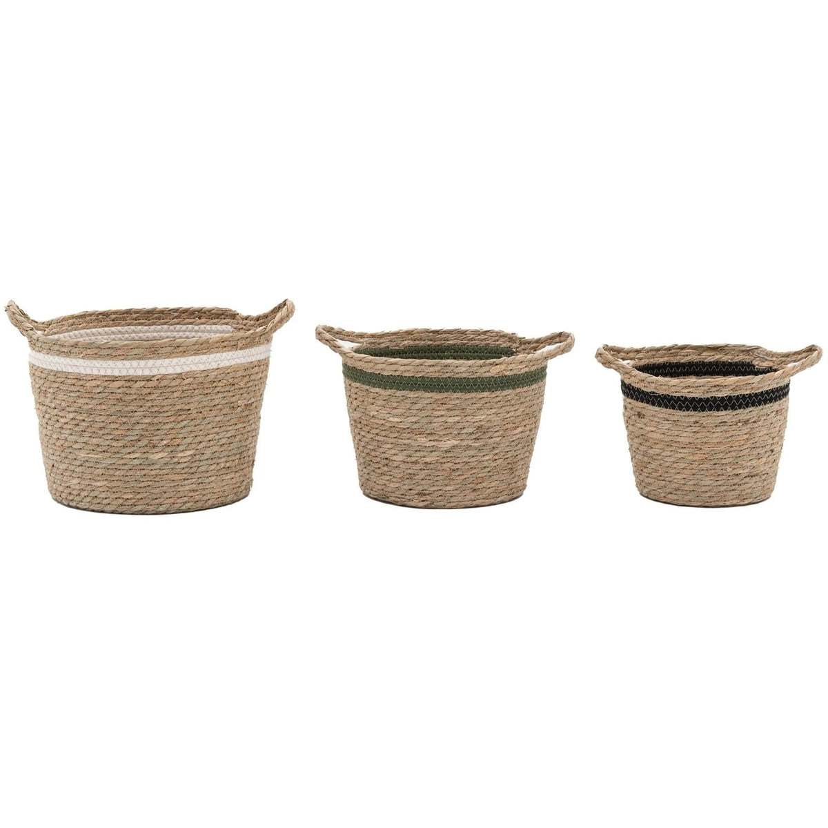 Storage Basket in Striped Olive - Set of 3