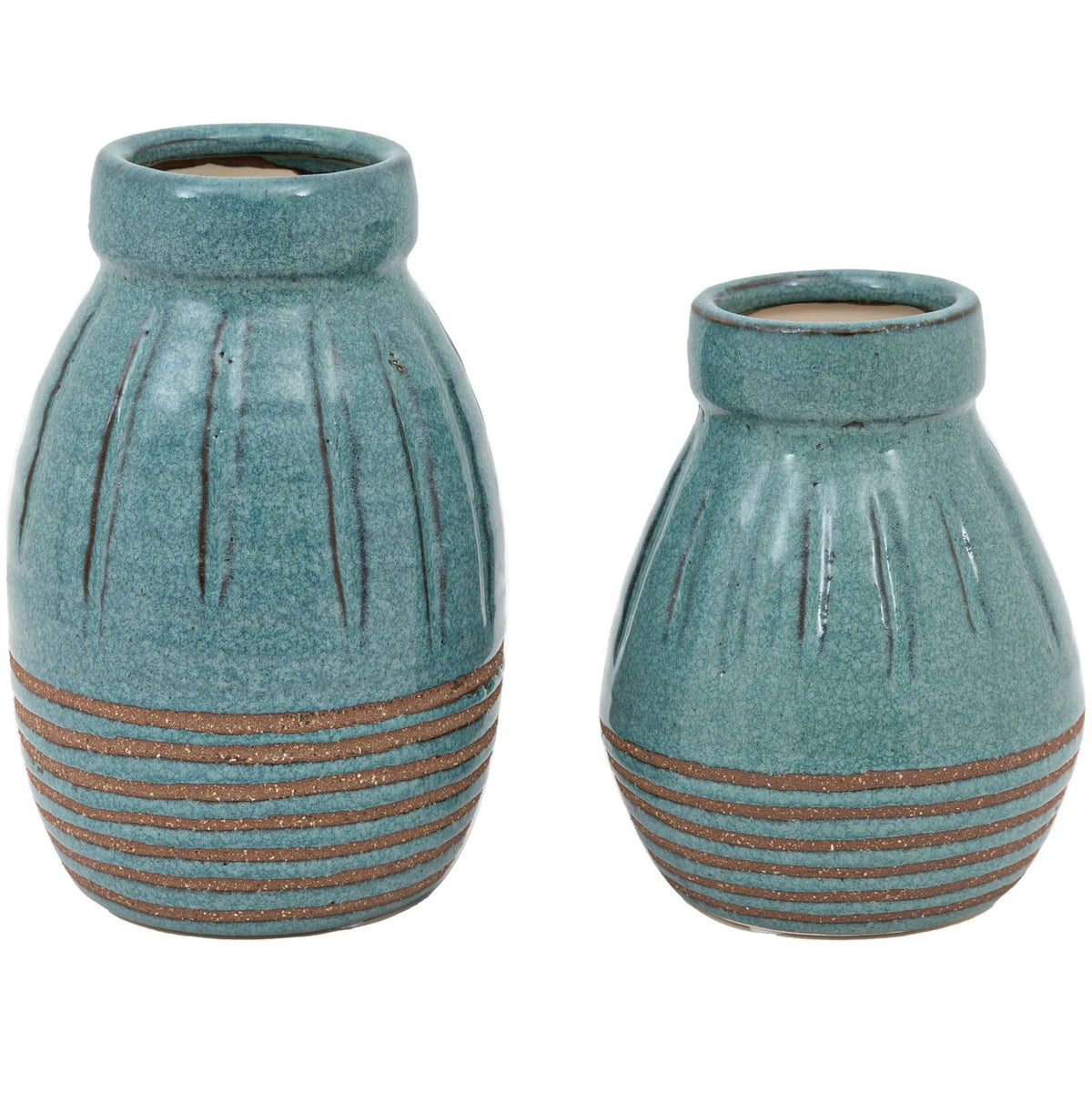Southwold Ribbed Ceramic Vase Teal Set of 2