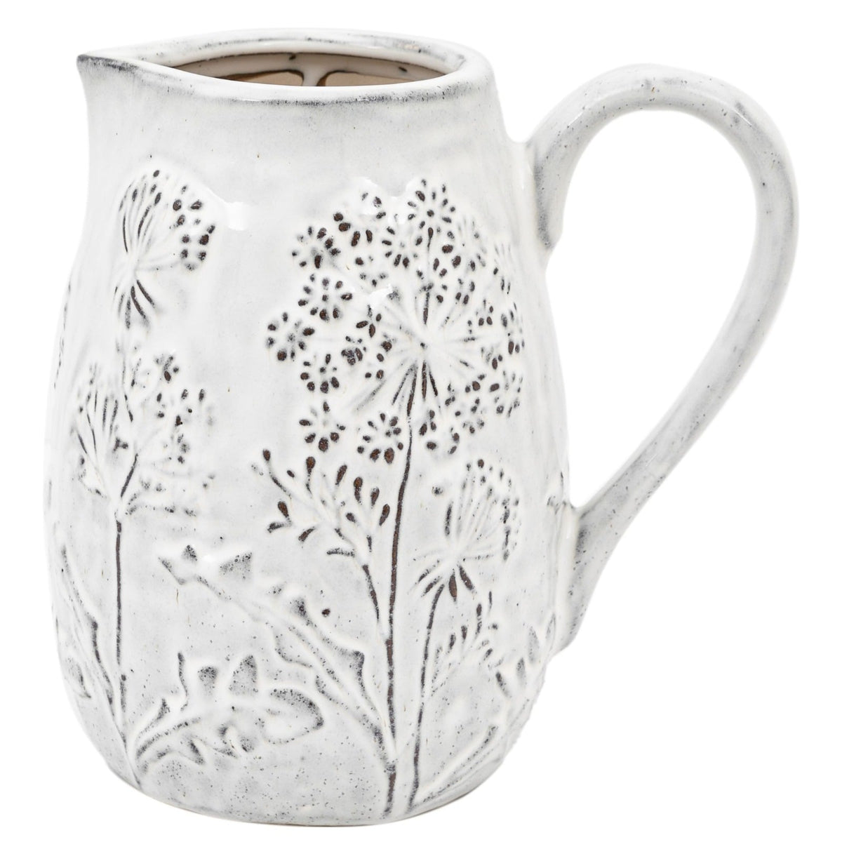 Meadow Embossed Ceramic Jug in Stone Large