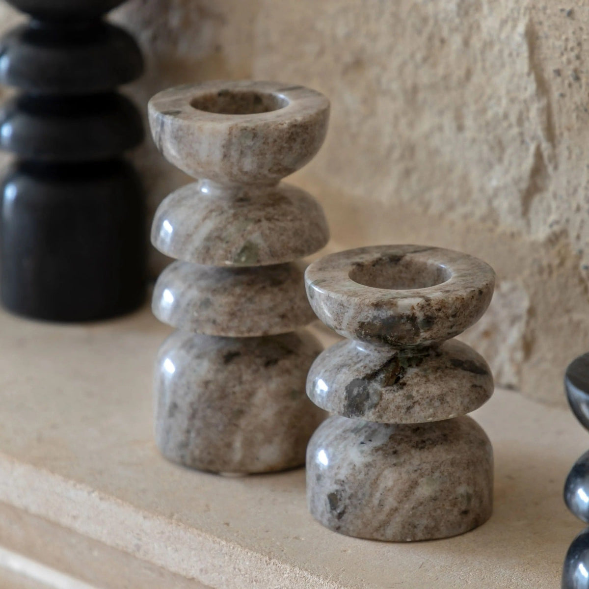 Azuaga Marble Candlestick in Sandstone Set of 2