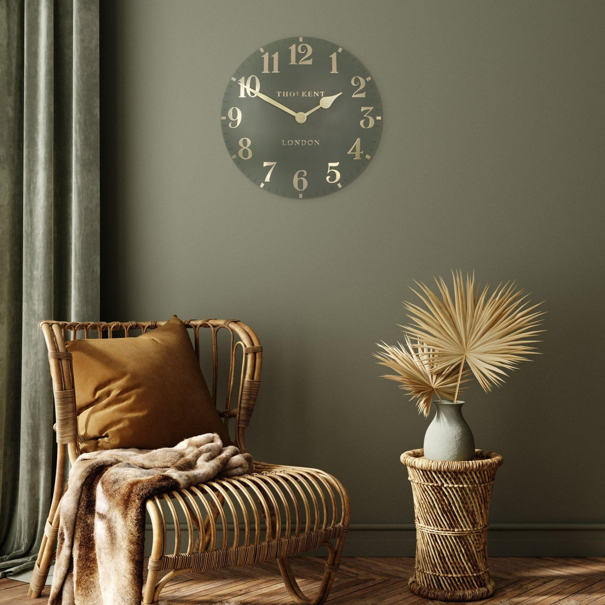 Arabic Wall Clock in Lichen Green - Large