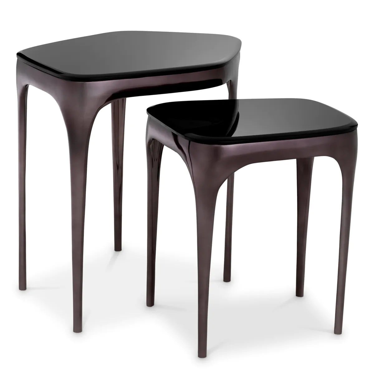 Deacon Side Table in Black Nickel and Smoke Glass - Set of 2