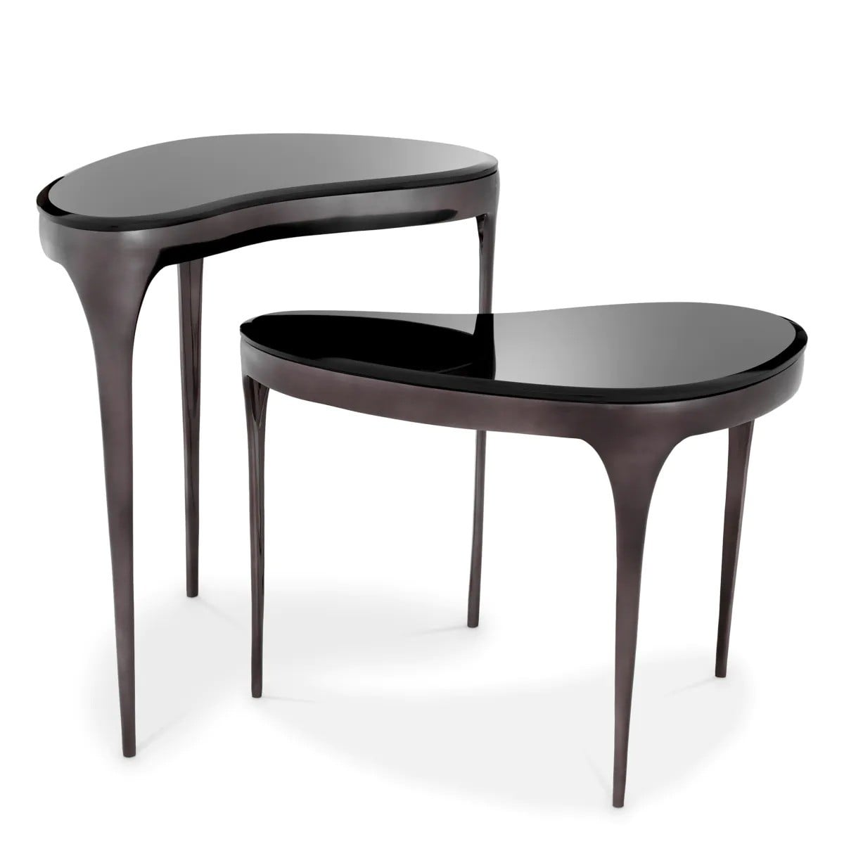 Zena Nest of Tables in Black Nickel & Smoke Glass - Set of 2