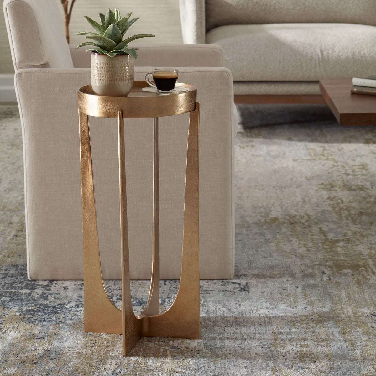 Shelby Antique Brass Side Table