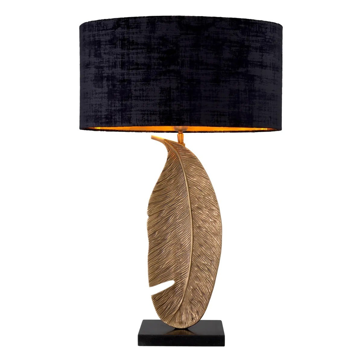 Brass & Granite Table Lamp Fogalia Feather with Illusion Black Shade