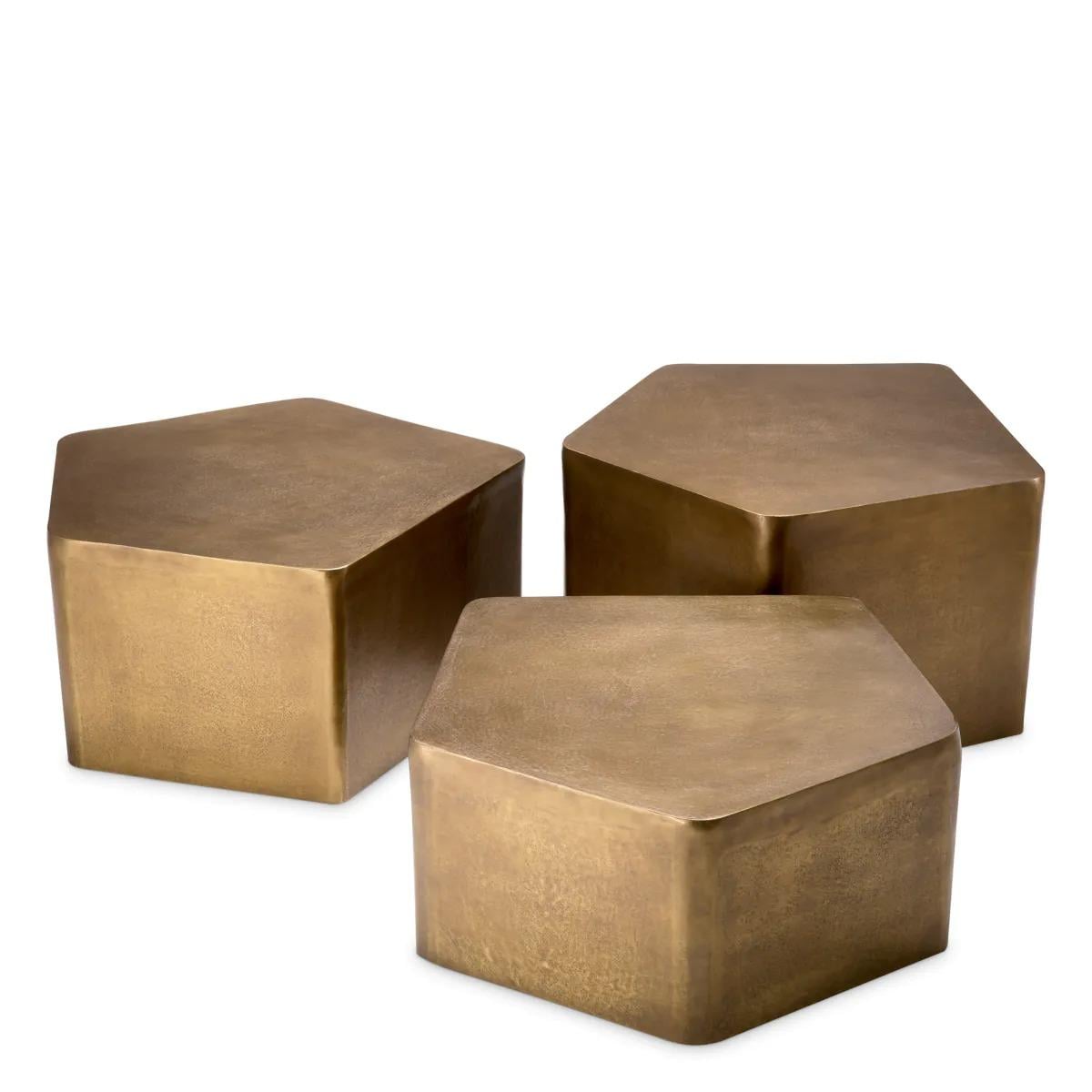 Coffee Table Veenazza in Vintage Brass Finish| Set of 3