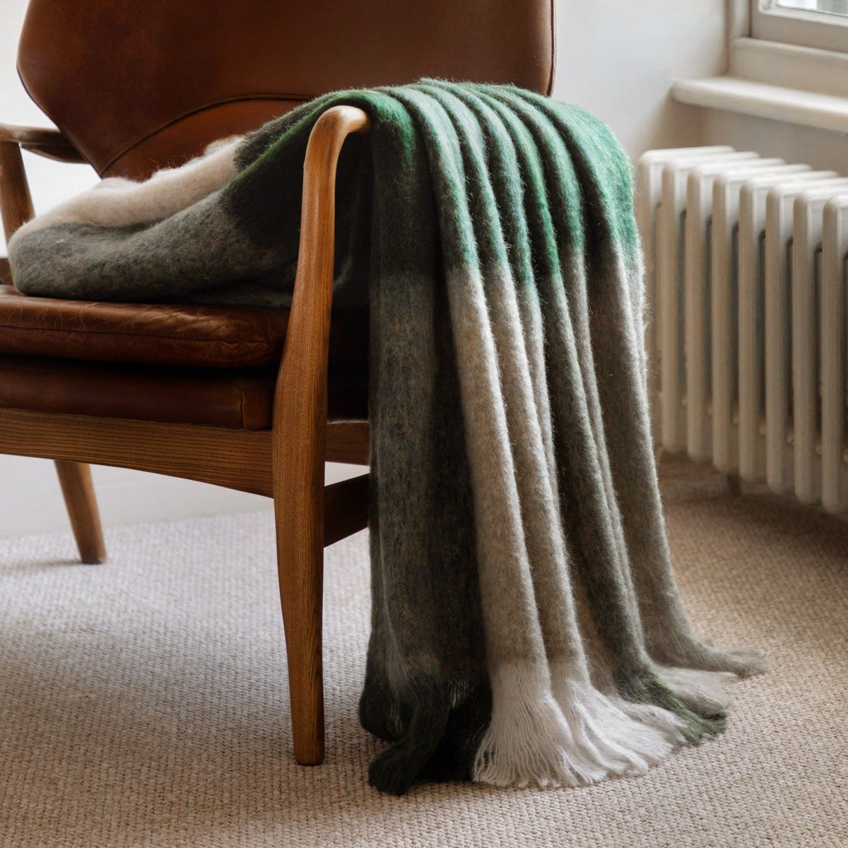 Heritage Check Faux Mohair Throw in Green
