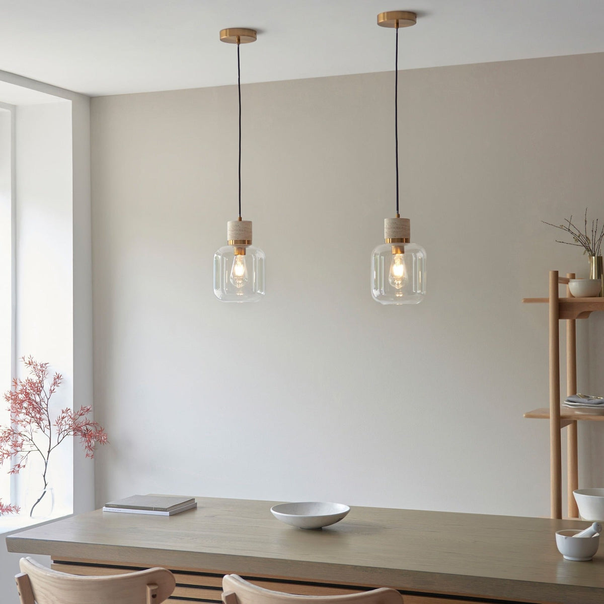 Tilbury Pendant Light in Natural Travertine