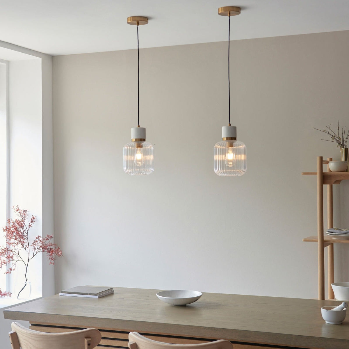 Tilbury Ribbed Pendant Light in White Volakas Marble