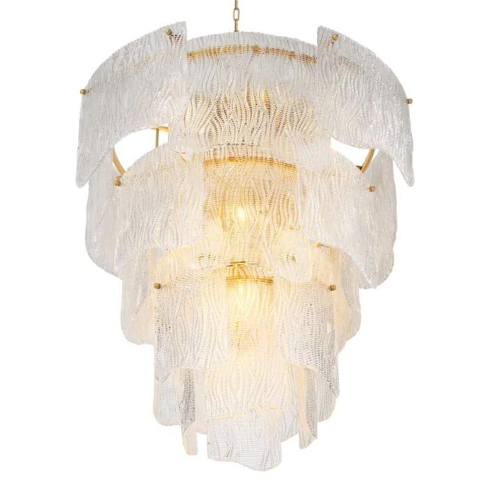 Chandelier Asinara Large in Antique Brass & Textured Glass