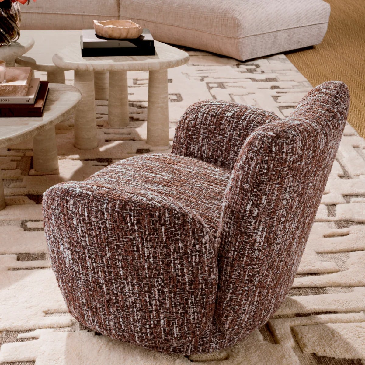 Swivel Chair Merida in Boucle Sonata Red