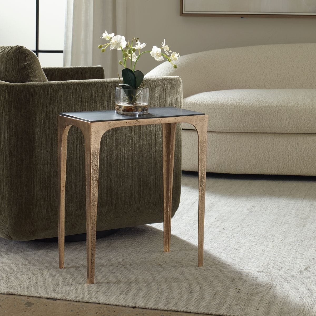 Corbusier Marble & Brass Side Table