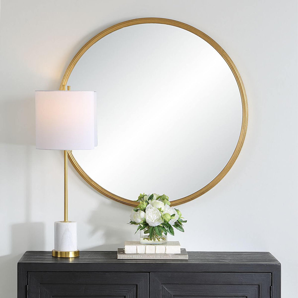 Textured Round Mirror in Gold