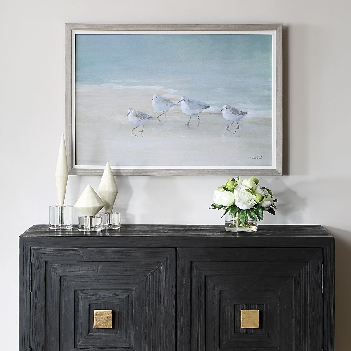 Tranquil Shorebirds On The Sand Framed Print