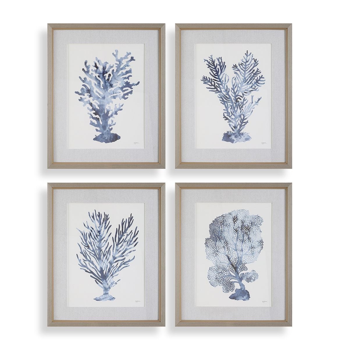 Shibori Coral Framed Prints, Set of 4