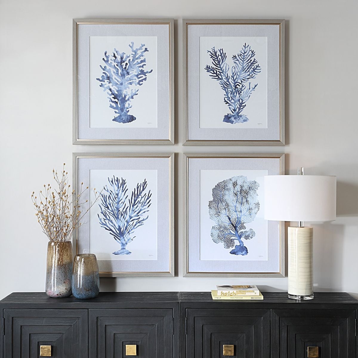 Shibori Coral Framed Prints, Set of 4