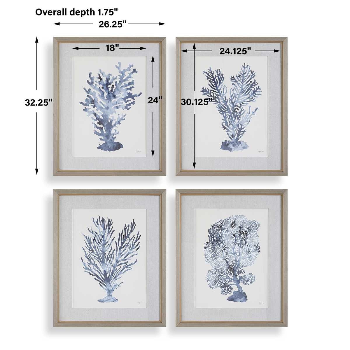 Shibori Coral Framed Prints, Set of 4