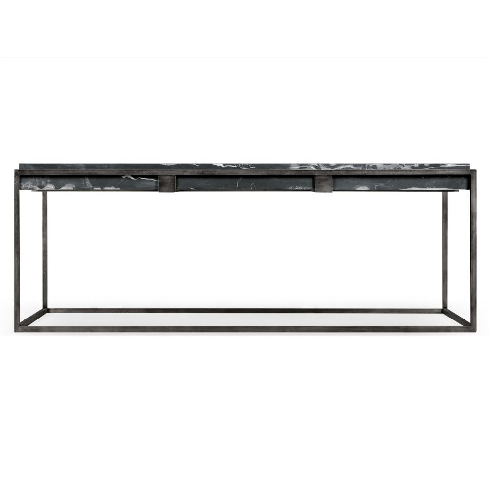 Rectangular Iron Coffee Table with a Black Marble Top