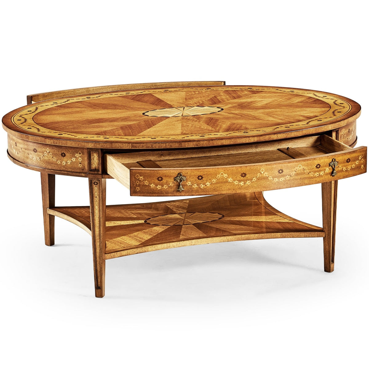 Oval Coffee Table with Drawer Marquetry