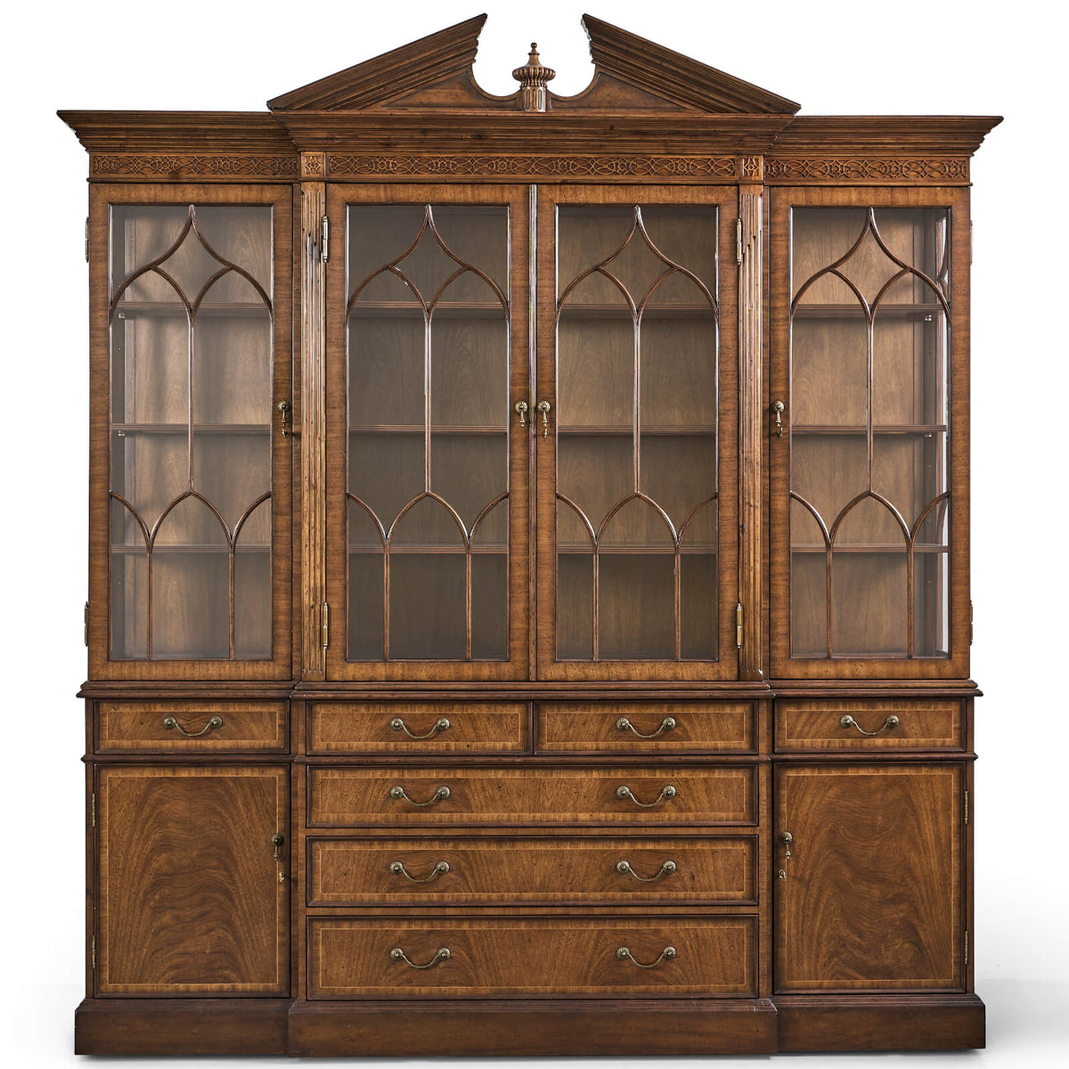 Triple Display Cabinet with Drawers in Walnut