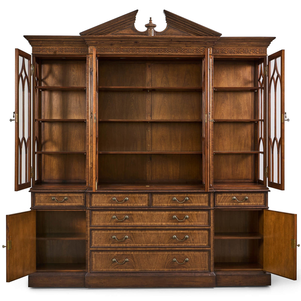 Triple Display Cabinet with Drawers in Walnut