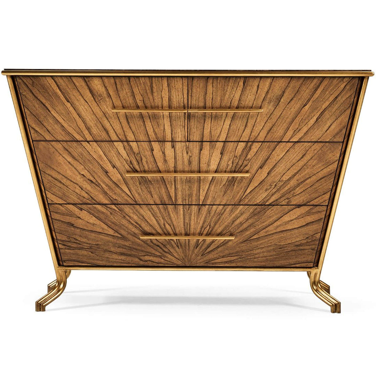 Argentinian walnut veneered tapering chest of drawers