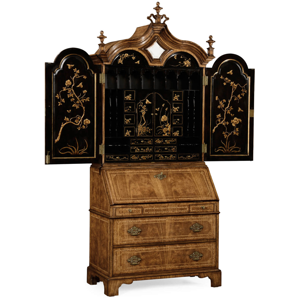 Queen Anne Walnut Bureau with Chinoiserie Interior