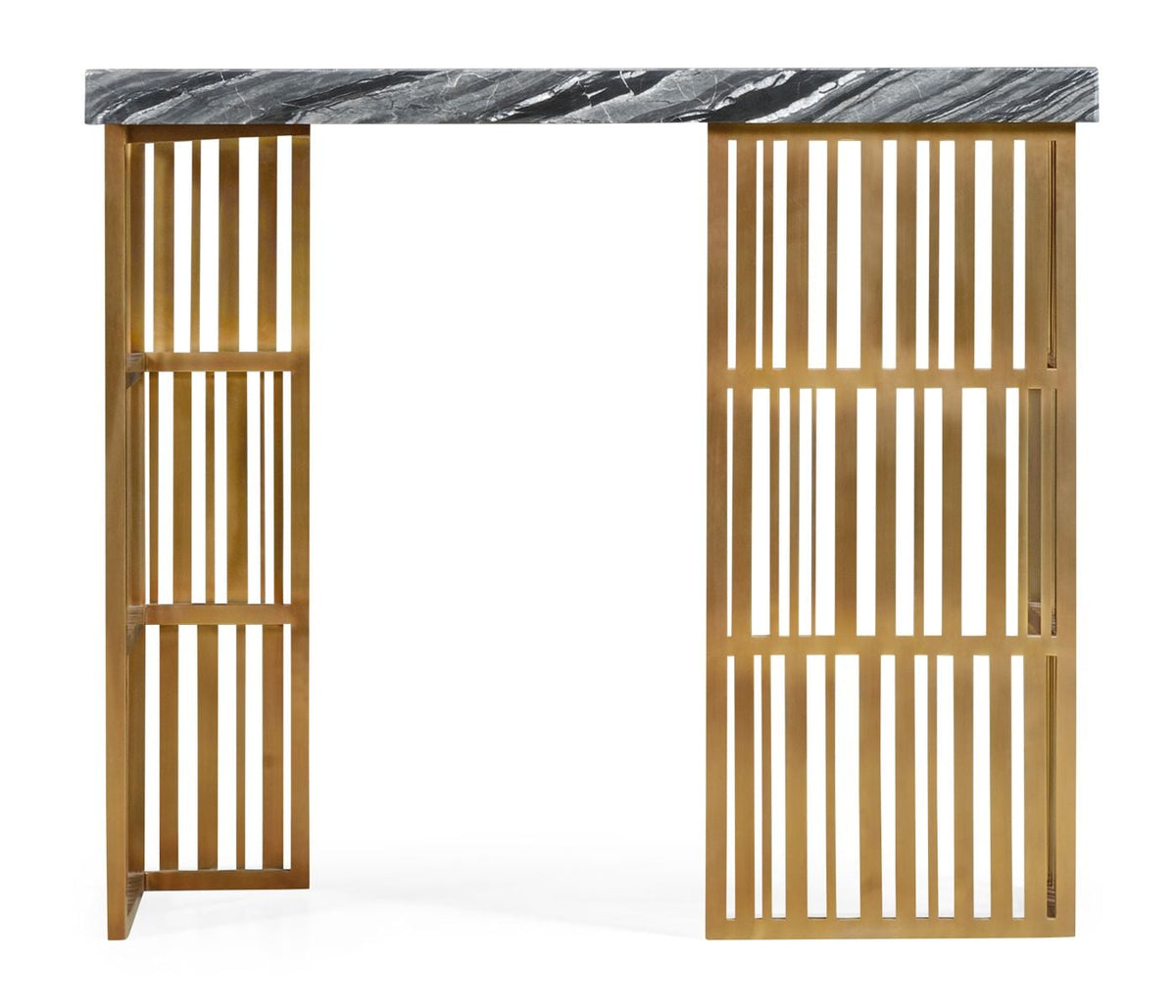 Rectangular Brass Console Table with a Grey Marble Top