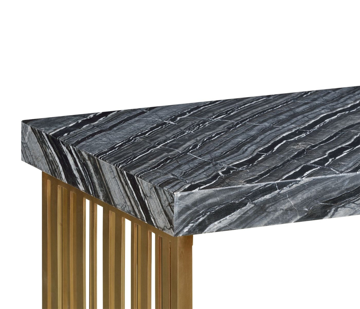 Rectangular Brass Console Table with a Grey Marble Top
