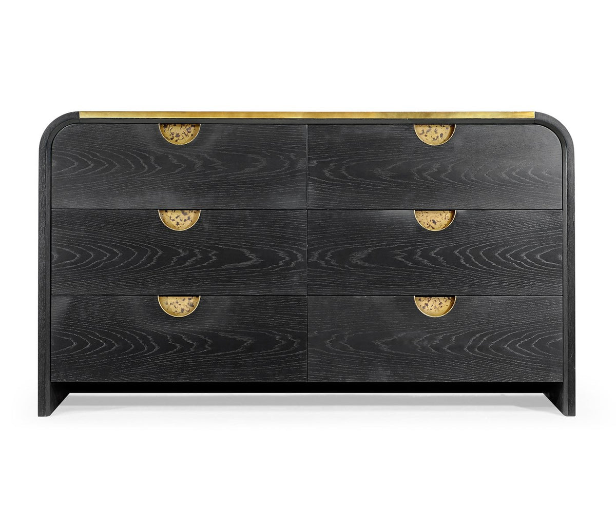 Ebonised Oak Curved Dresser with 6 Drawers
