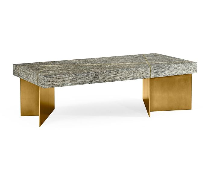 Geometric Rectangular Dark French Oak & Gilded Coffee Table