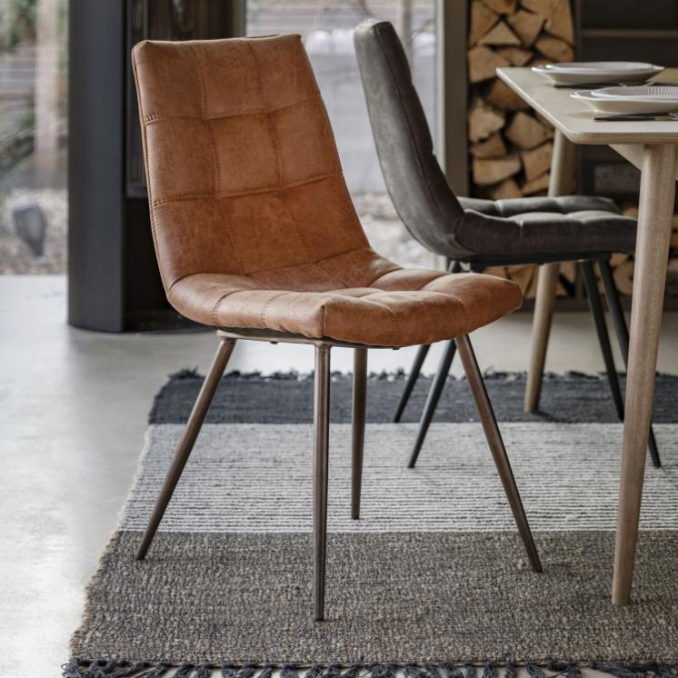 Medina Dining Chair in Brown Faux Leather - Set of 2